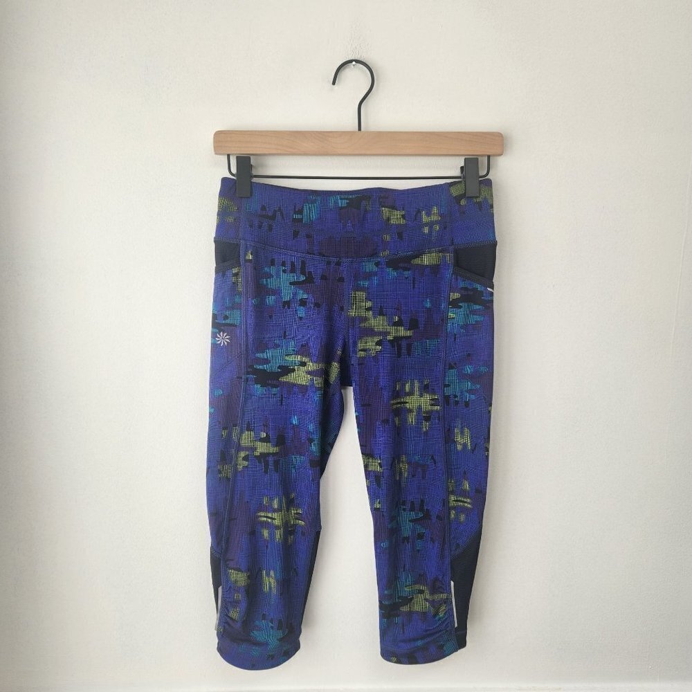 Athleta Dobby Be Free Knicker Blue Cropped Pants Leggings Tights Women's XS